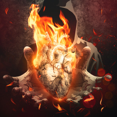 Photoshop lesson "Collage Flaming Stone Heart"